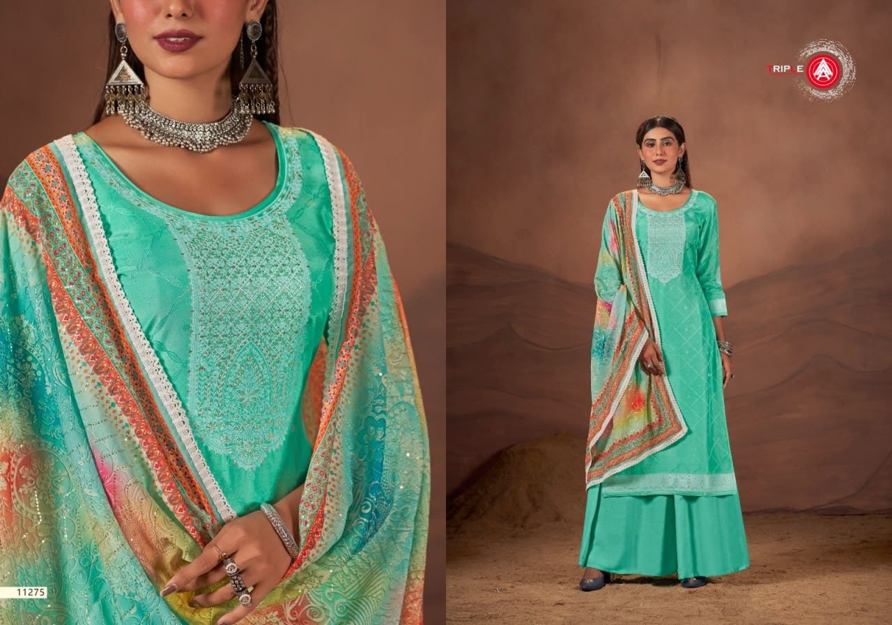 Aksha Triple Aaa Silk Plazzo Style Suits
