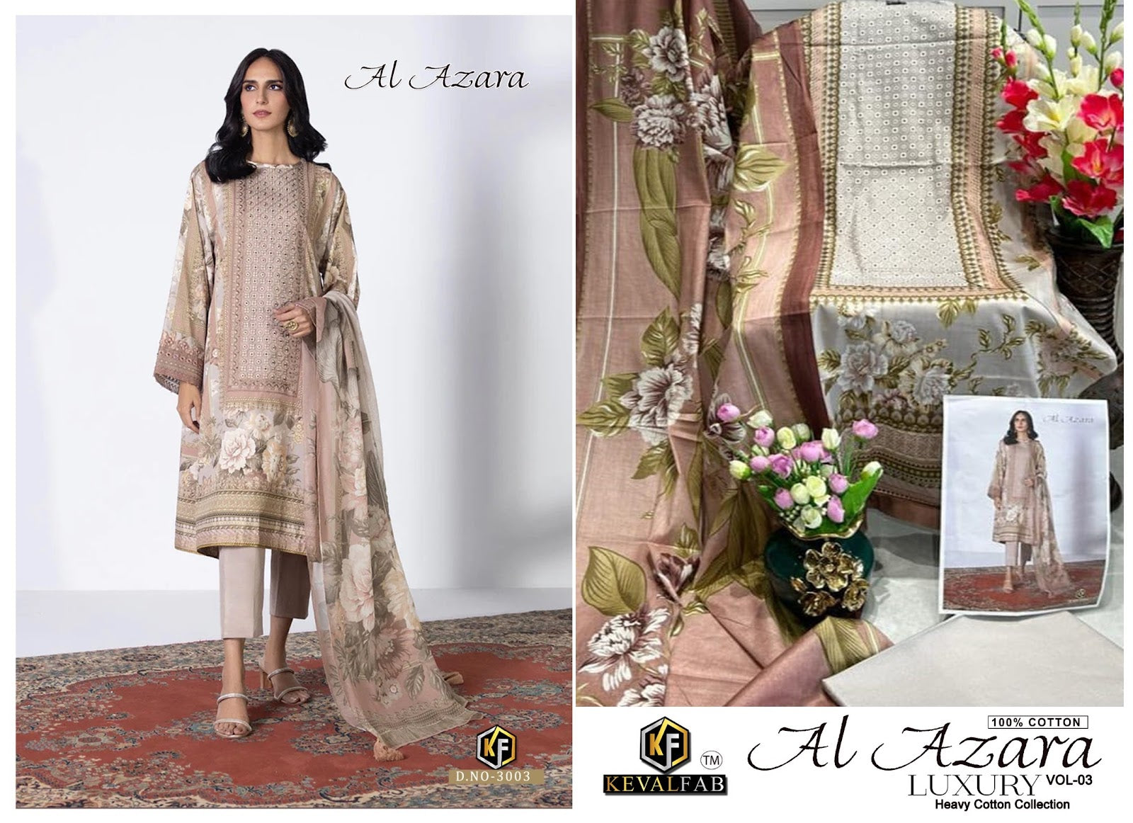 Al Azara Vol 3 Keval Fab Cotton Karachi Salwar Suits