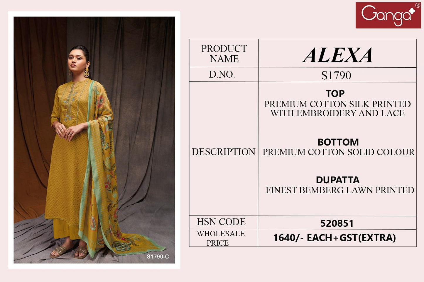 Alexa-1790 Ganga Cotton Silk Plazzo Style Suits