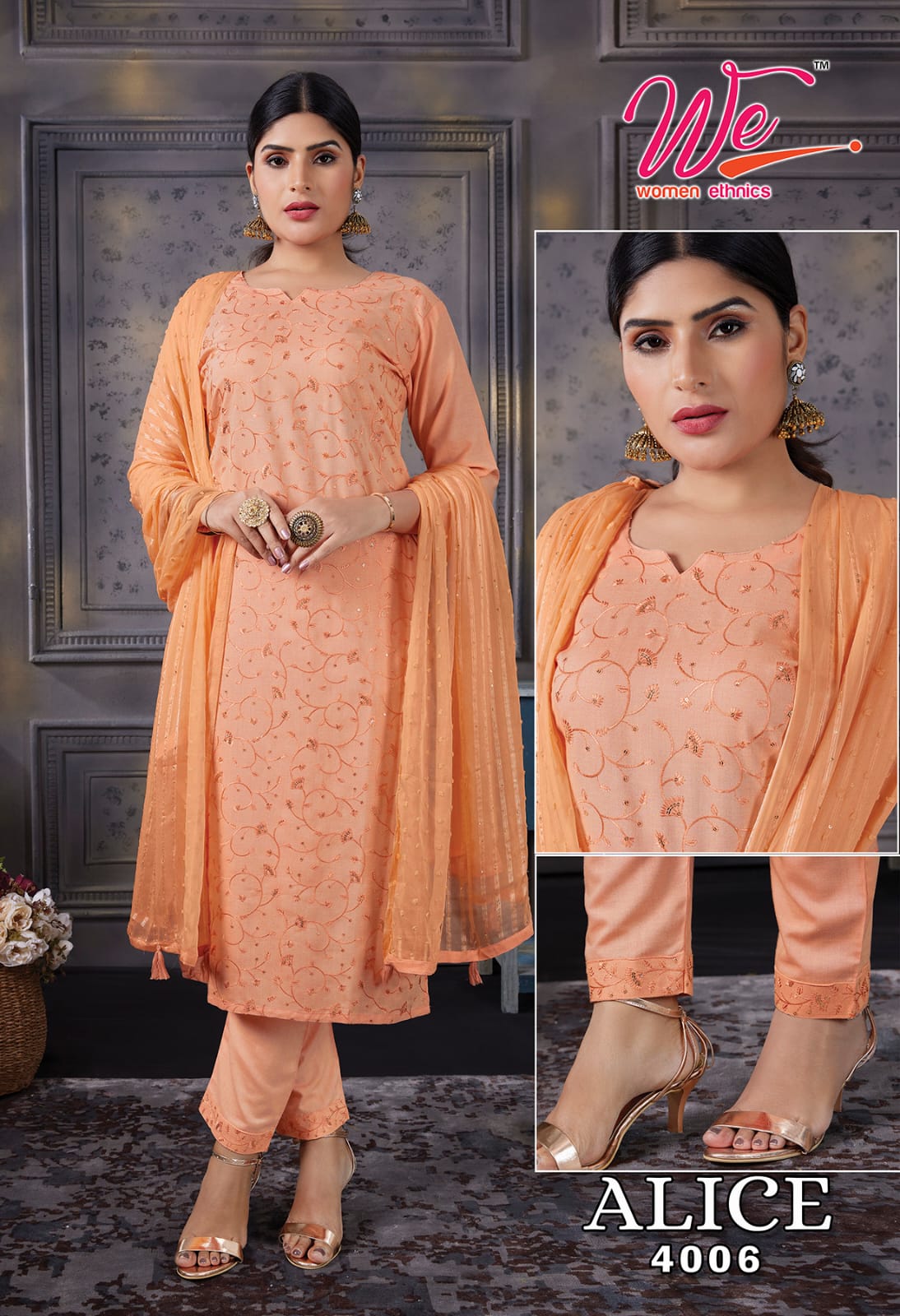 Alice-We Women Ethnics Reyon Readymade Pant Style Suits