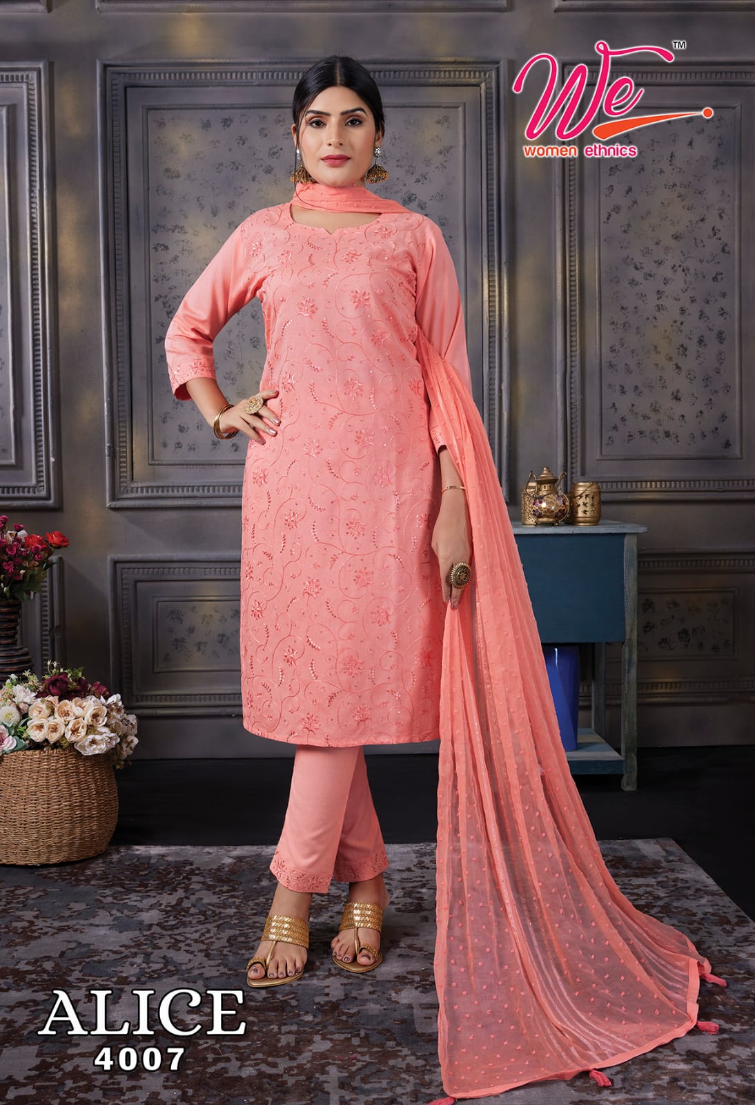 Alice-We Women Ethnics Reyon Readymade Pant Style Suits