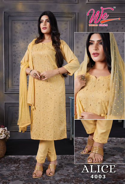 Alice-We Women Ethnics Reyon Readymade Pant Style Suits