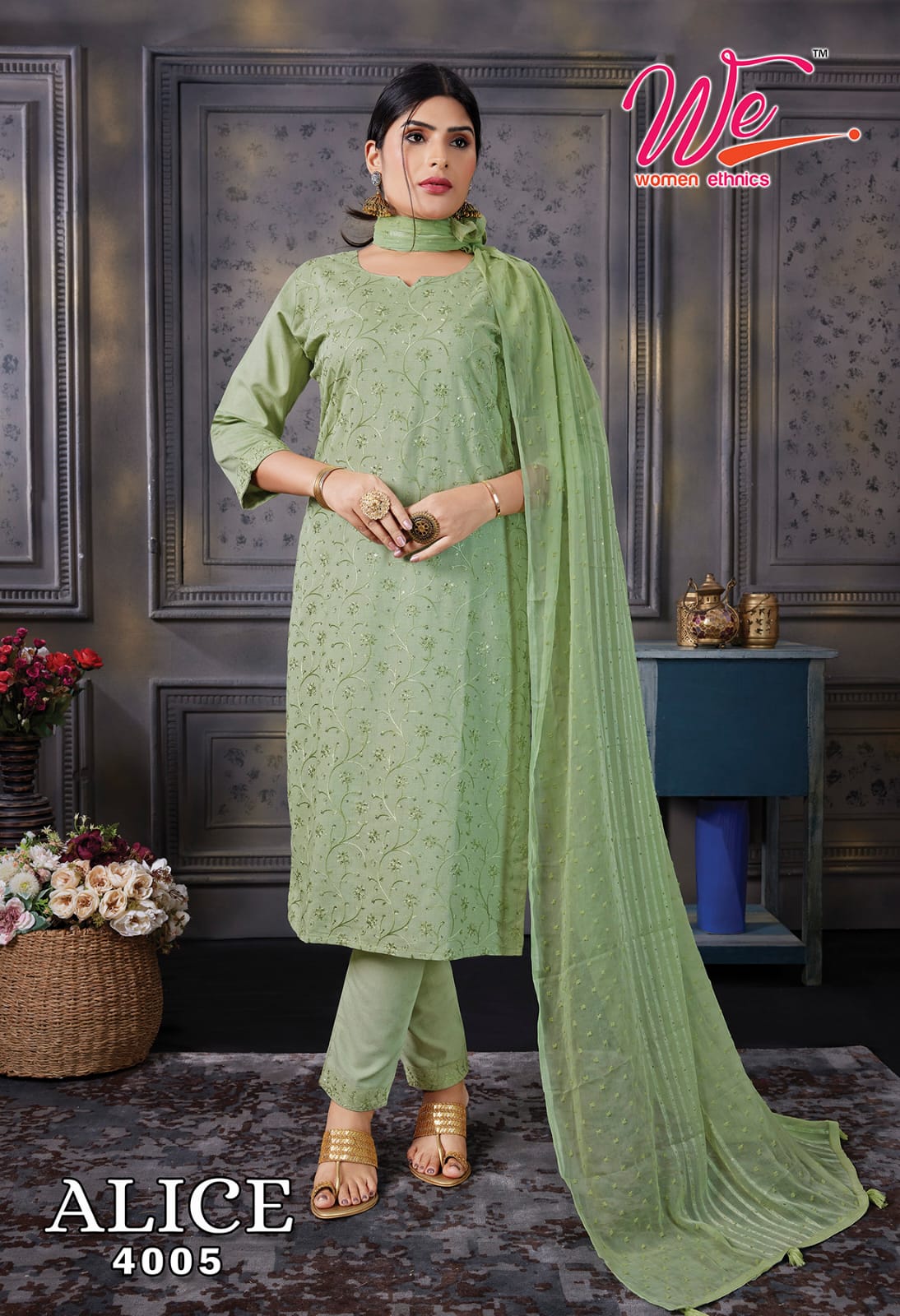 Alice-We Women Ethnics Reyon Readymade Pant Style Suits