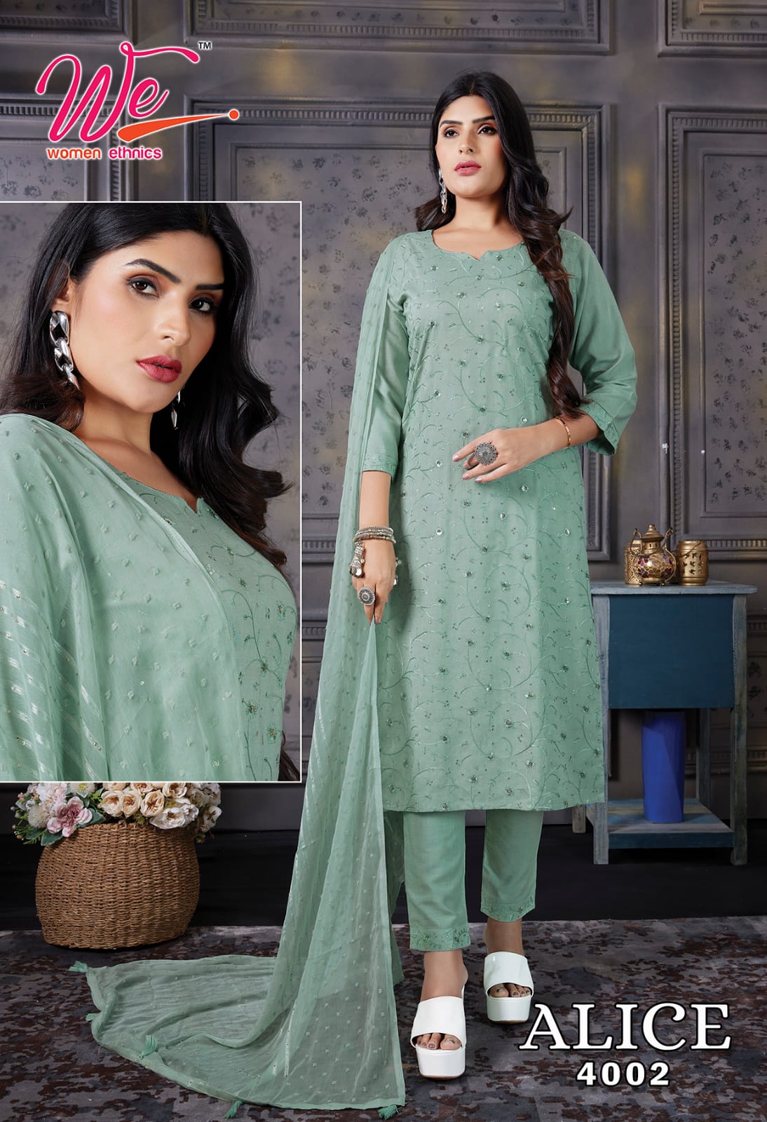 Alice-We Women Ethnics Reyon Readymade Pant Style Suits