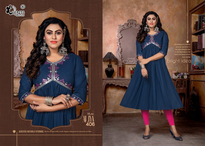 Aliya Vol 4 Kinti Rayon Naira Cut Kurtis