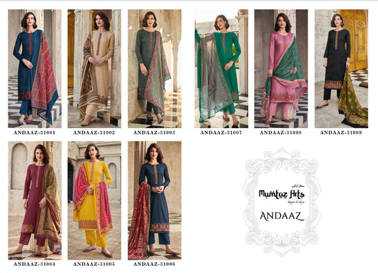 Andaaz Mumtaz Arts Jaam Satin Pant Style Suits