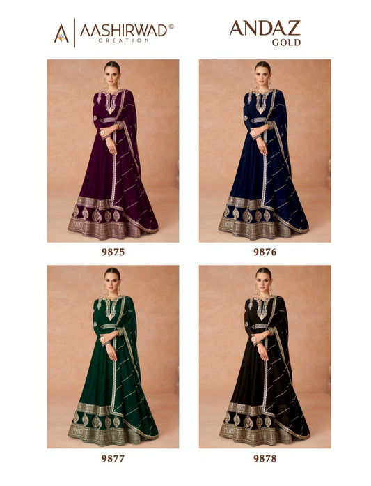 Andaz Gold Aashirwad Creation Georgette Gown Dupatta Set