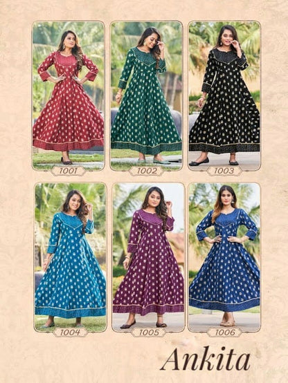 Ankita Rangjyot Rayon 14Kg Floor Length Kurtis