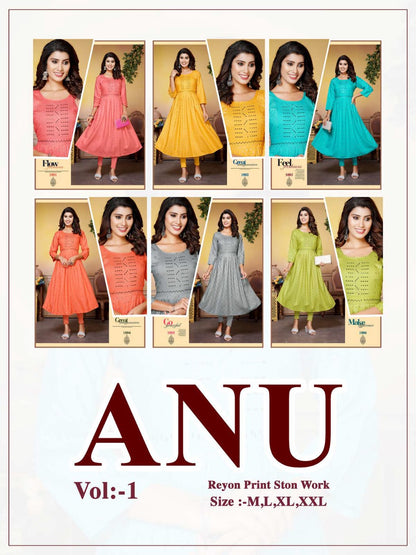 Anu Vol 1 Kavinay Rayon Anarkali Kurtis