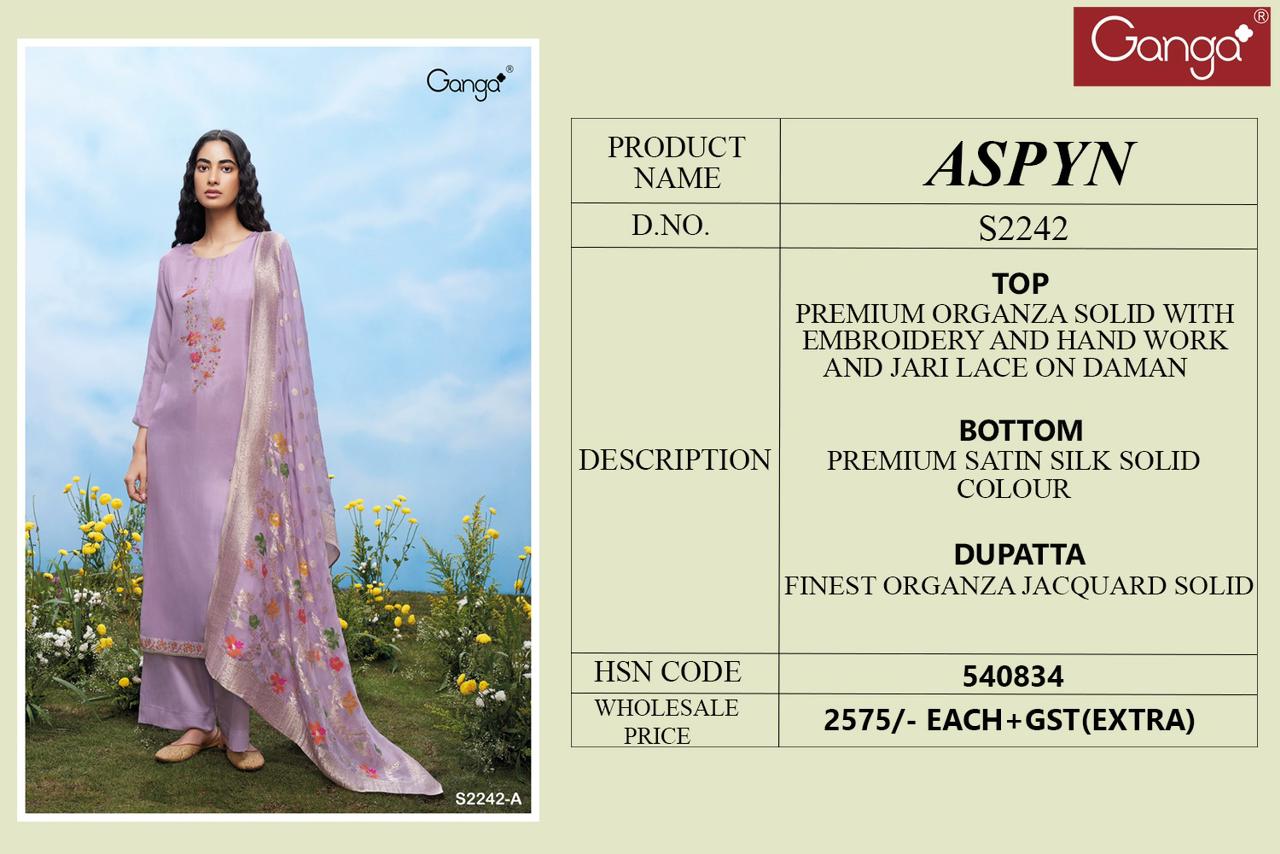 Aspyn 2242 Ganga Organza Plazzo Style Suits