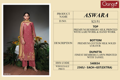 Aswara 2151 Ganga Bemberg Silk Plazzo Style Suits