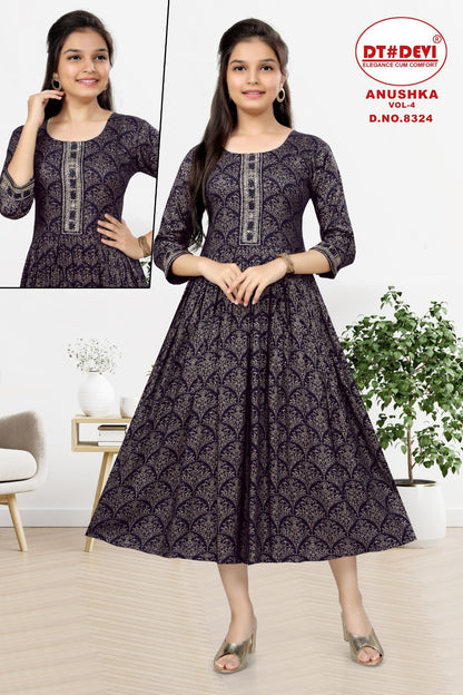 Avani Vol 4-8323 Dt Devi Rayon Girls Anarkali Kurti