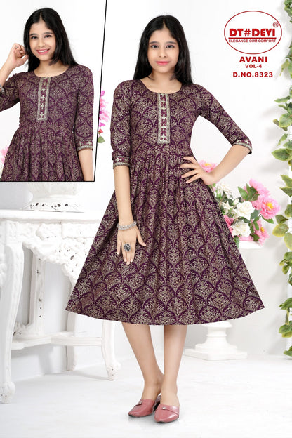 Avani Vol 4-8323 Dt Devi Rayon Girls Anarkali Kurti