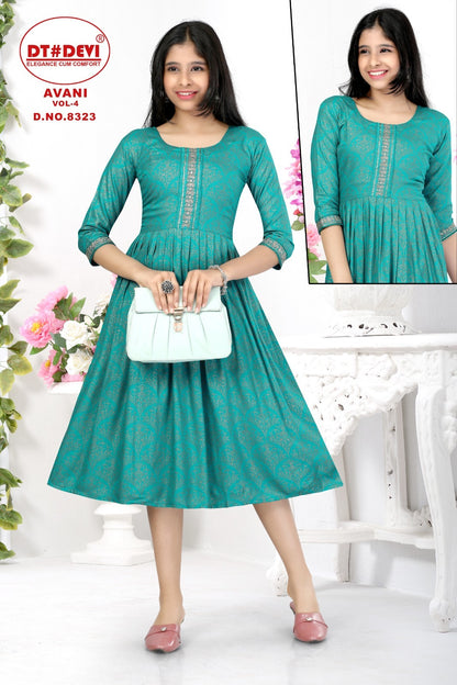 Avani Vol 4-8323 Dt Devi Rayon Girls Anarkali Kurti