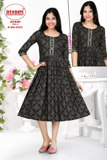 Avani Vol 4-8323 Dt Devi Rayon Girls Anarkali Kurti