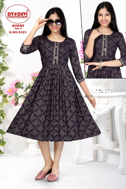 Avani Vol 4-8323 Dt Devi Rayon Girls Anarkali Kurti