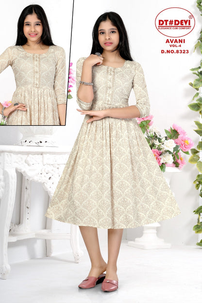 Avani Vol 4-8323 Dt Devi Rayon Girls Anarkali Kurti