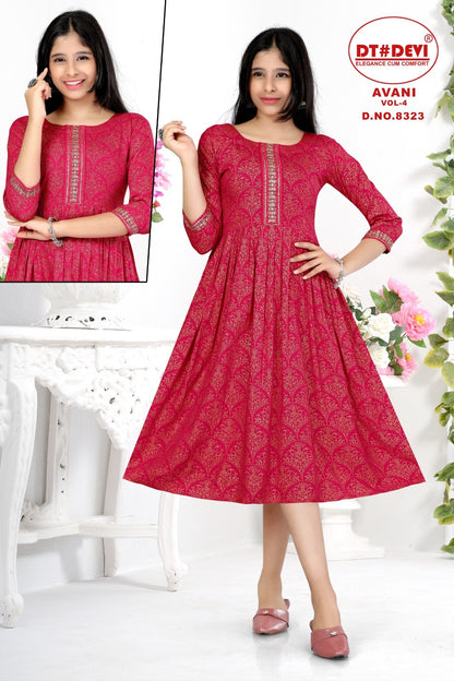 Avani Vol 4-8323 Dt Devi Rayon Girls Anarkali Kurti