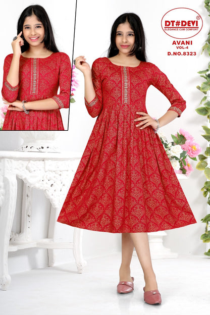 Avani Vol 4-8323 Dt Devi Rayon Girls Anarkali Kurti