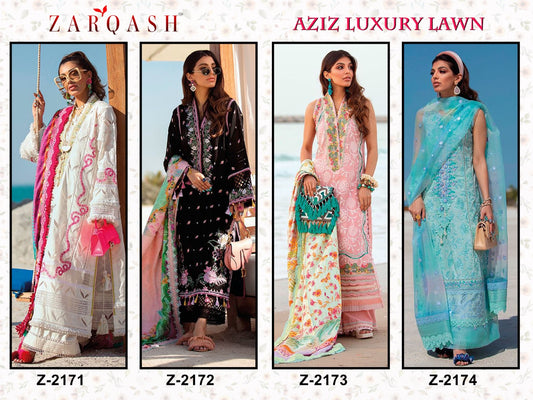 Aziz Luxury Lawn Zarqash Cotton Pakistani Salwar Suits