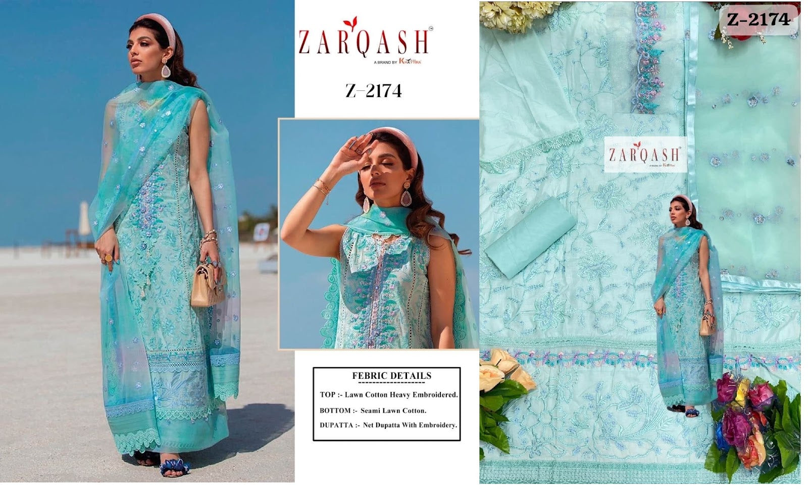 Aziz Luxury Lawn Zarqash Cotton Pakistani Salwar Suits