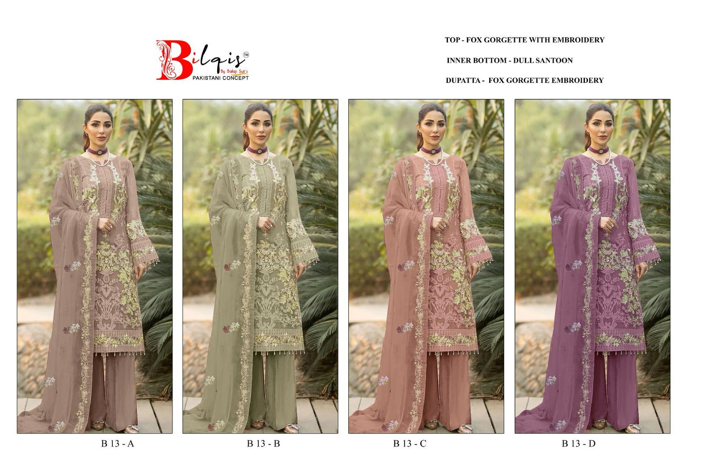 B-13 Bilqis Fox Georgette Pakistani Salwar Suits
