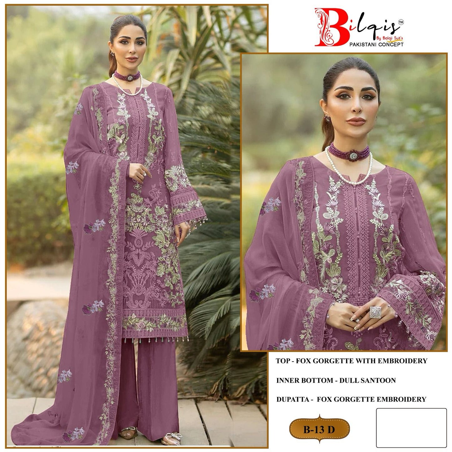 B-13 Bilqis Fox Georgette Pakistani Salwar Suits