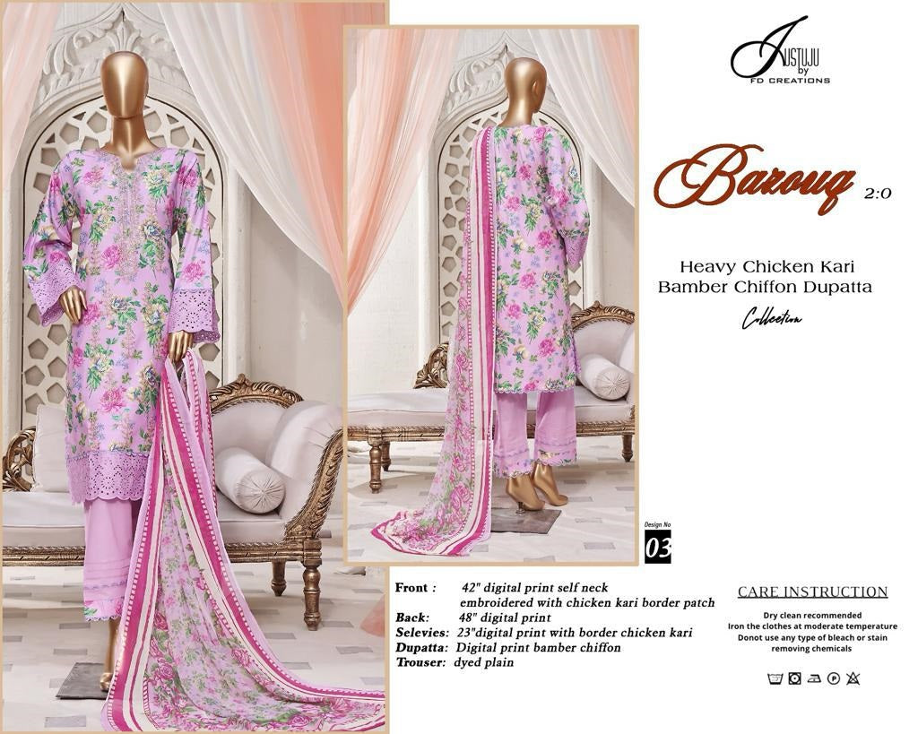 Ba Zouq 2.0-2024 Justuju Lawn Original Pakistani Suits