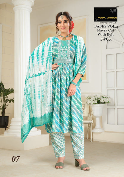 Babes Vol 2 With Belt Manjeera Readymade Pant Style Suits