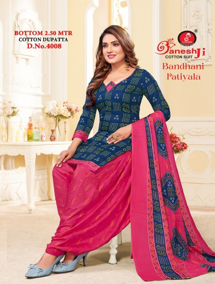 Patiyala Designer Cotton Dress Materials Fancy Bandhani Patiyala