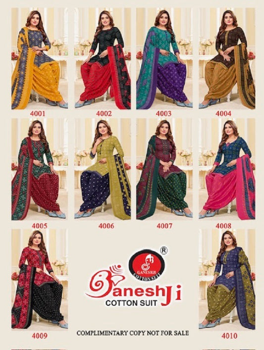Bandhani Patiyala Vol 4 Ganeshji Cotton Dress Material
