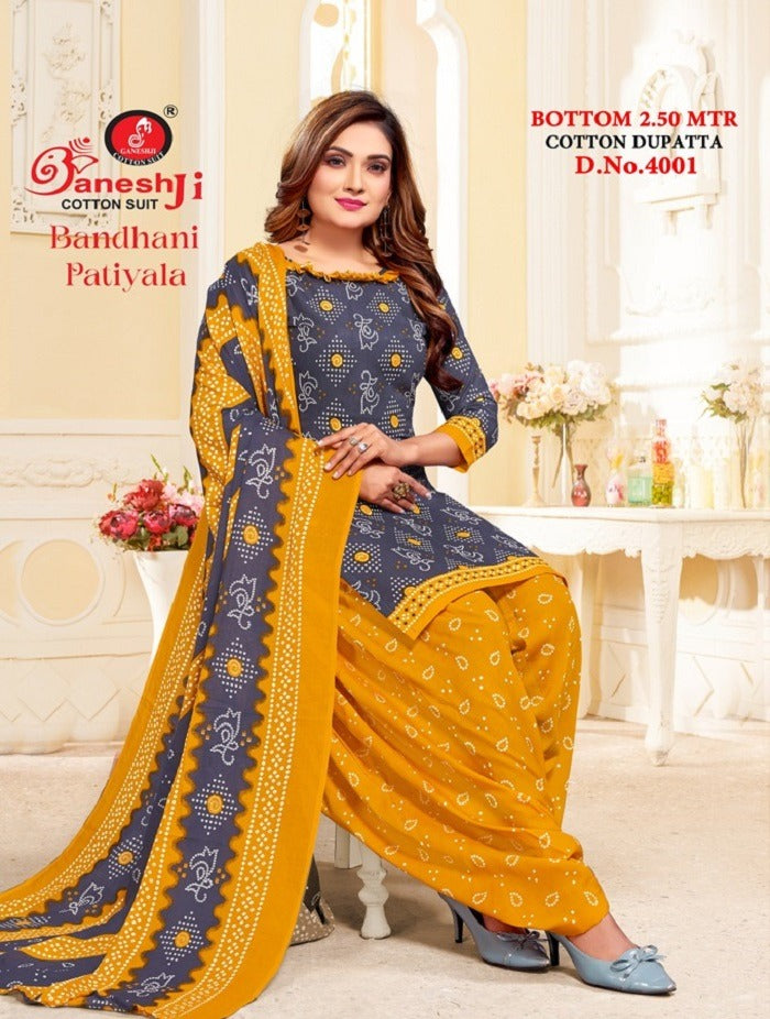 Bandhani Patiyala Vol 4 Ganeshji Cotton Dress Material