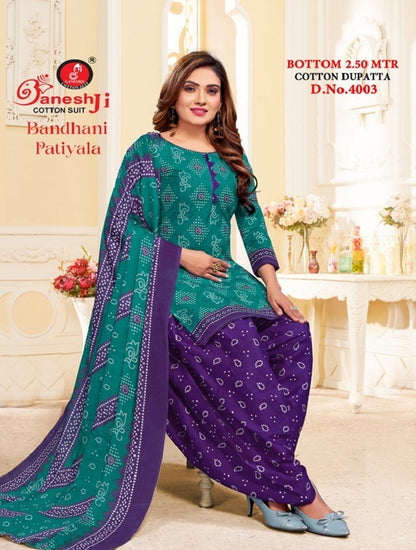 Bandhani Patiyala Vol 4 Ganeshji Cotton Dress Material