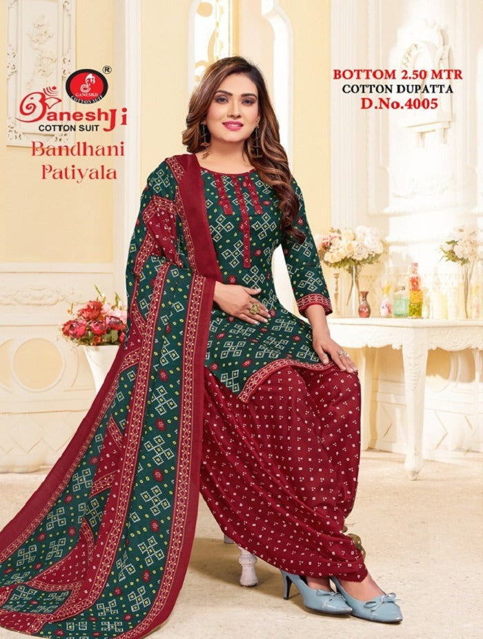 Bandhani Patiyala Vol 4 Ganeshji Cotton Dress Material