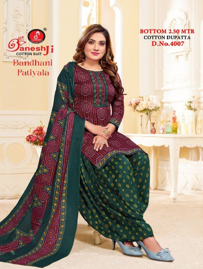 Bandhani Patiyala Vol 4 Ganeshji Cotton Dress Material