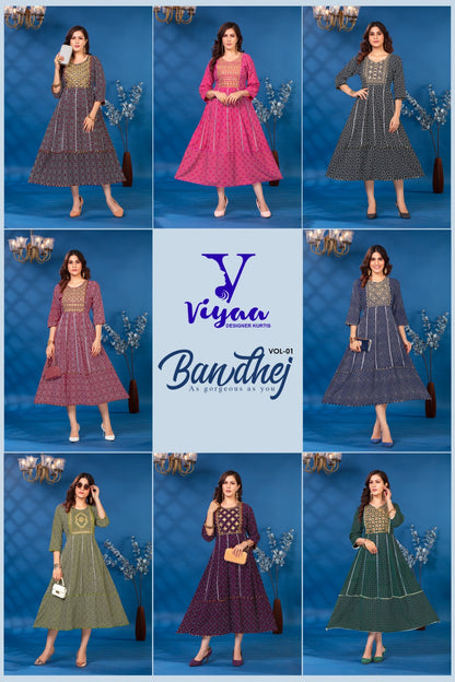 Bandhej Vol 1 Viyaa Rayon Anarkali Kurtis