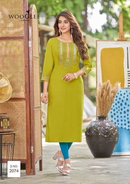Barbella Vol 11 Wooglee Rayon Long Straight Kurti