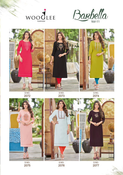 Barbella Vol 11 Wooglee Rayon Long Straight Kurti
