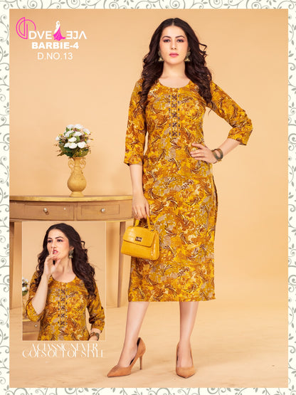 Barbie Girl-1901 Dveeja Fashion Rayon Long Straight Kurti