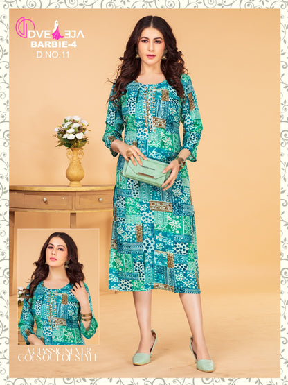 Barbie Girl-1901 Dveeja Fashion Rayon Long Straight Kurti