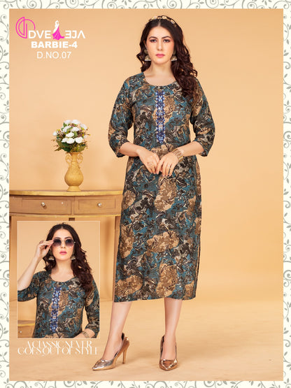 Barbie Girl-1901 Dveeja Fashion Rayon Long Straight Kurti