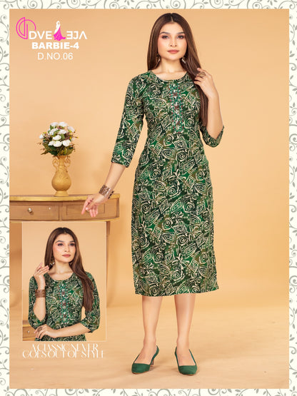 Barbie Girl-1901 Dveeja Fashion Rayon Long Straight Kurti