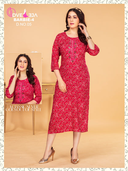 Barbie Girl-1901 Dveeja Fashion Rayon Long Straight Kurti