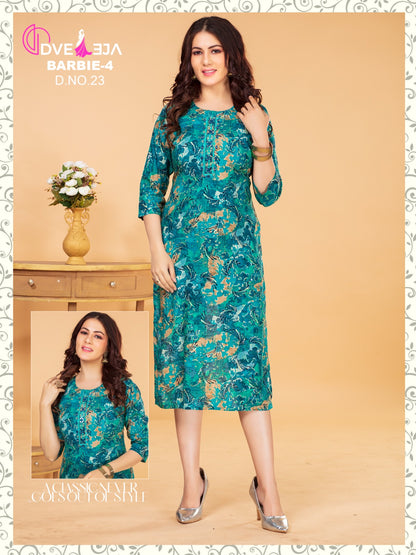 Barbie Girl-1901 Dveeja Fashion Rayon Long Straight Kurti