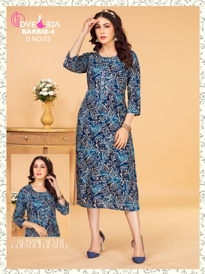 Barbie Girl-1901 Dveeja Fashion Rayon Long Straight Kurti