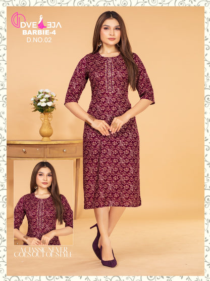 Barbie Girl-1901 Dveeja Fashion Rayon Long Straight Kurti