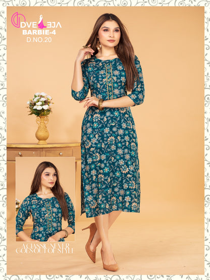 Barbie Girl-1901 Dveeja Fashion Rayon Long Straight Kurti