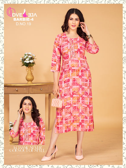 Barbie Girl-1901 Dveeja Fashion Rayon Long Straight Kurti
