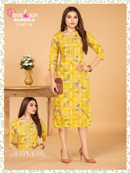 Barbie Girl-1901 Dveeja Fashion Rayon Long Straight Kurti
