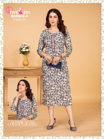 Barbie Girl-1901 Dveeja Fashion Rayon Long Straight Kurti